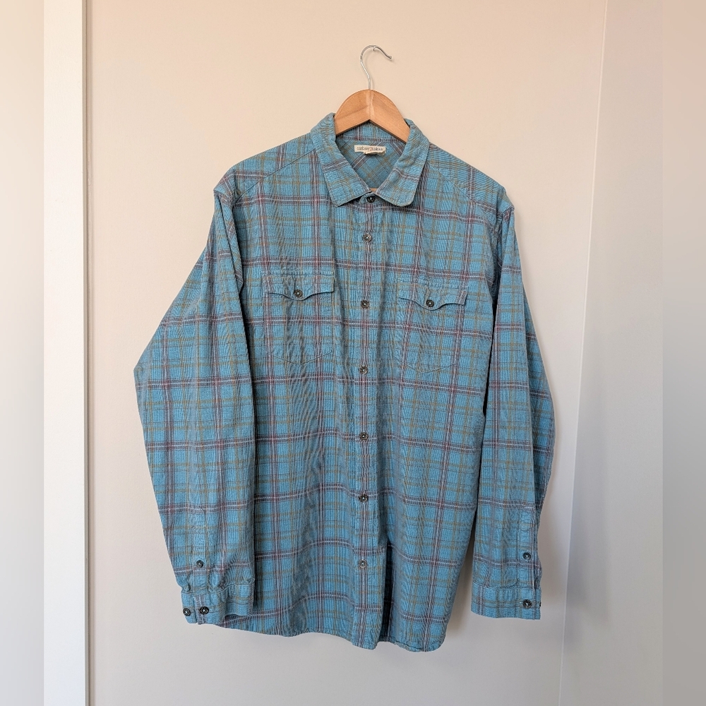 Carbon2Cobalt Blue Plaid Corduroy Button Down Shirt Mens XL
